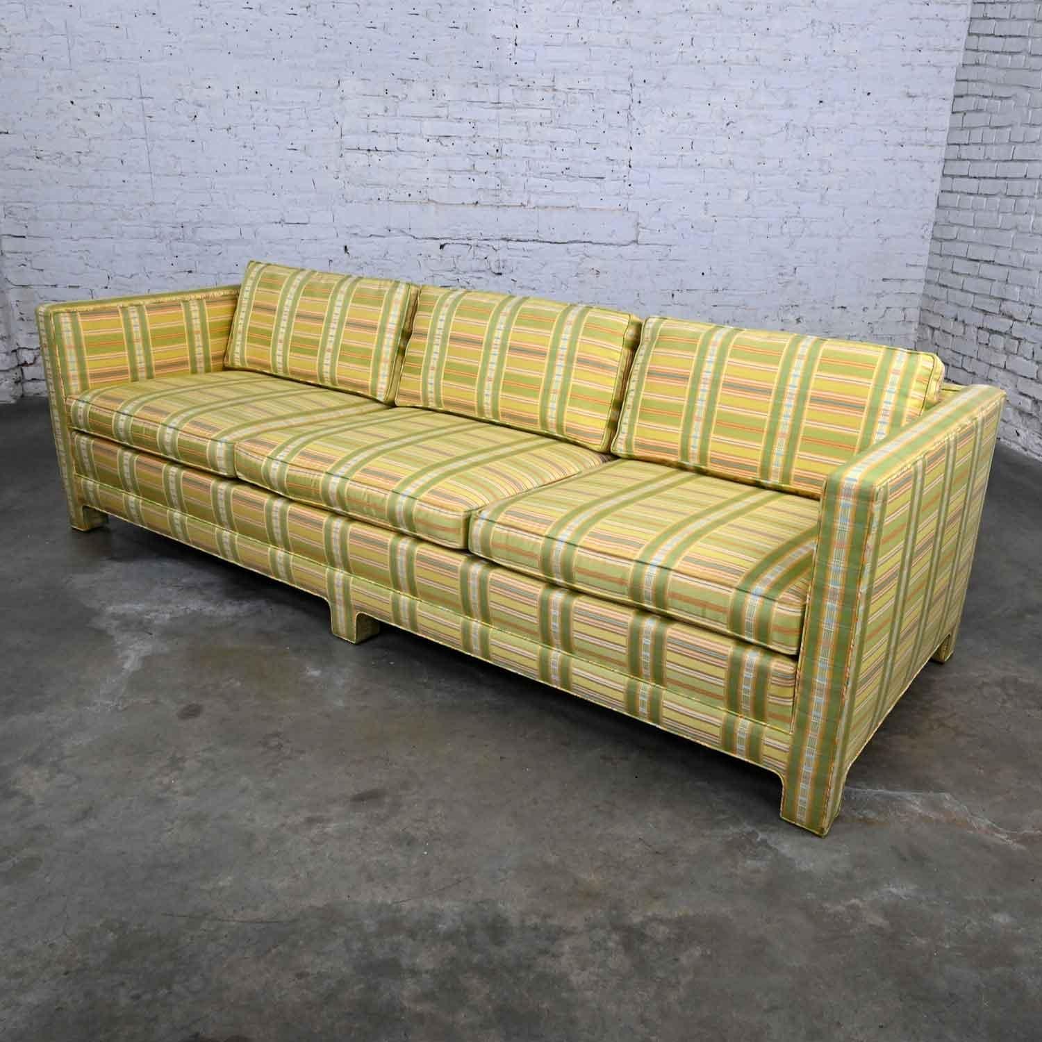 Vintage MCM to Modern Yellow & Chartreuse Plaid Tuxedo Sofa by Henredon For Sale 10
