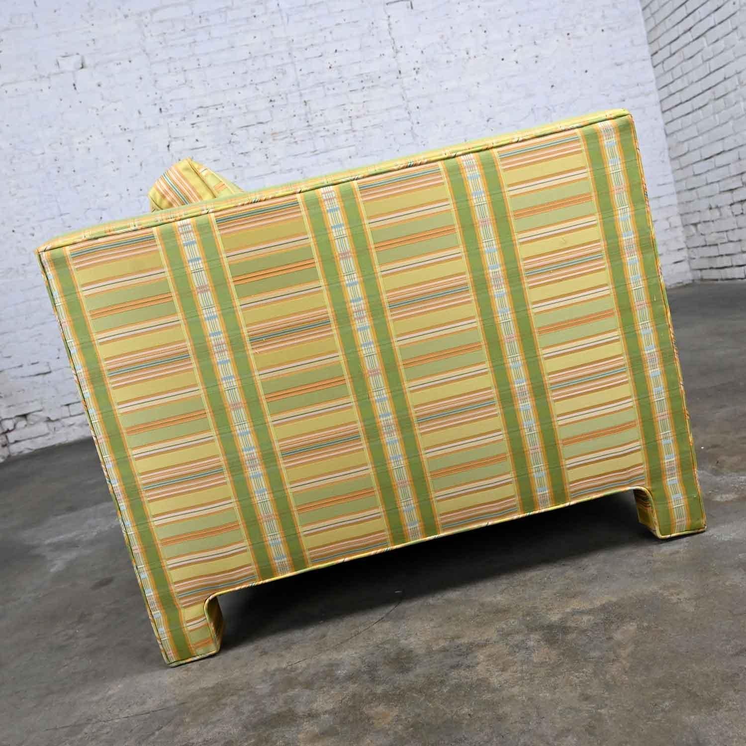 Mid-Century Modern Vintage MCM to Modern Yellow & Chartreuse Plaid Tuxedo Sofa by Henredon For Sale