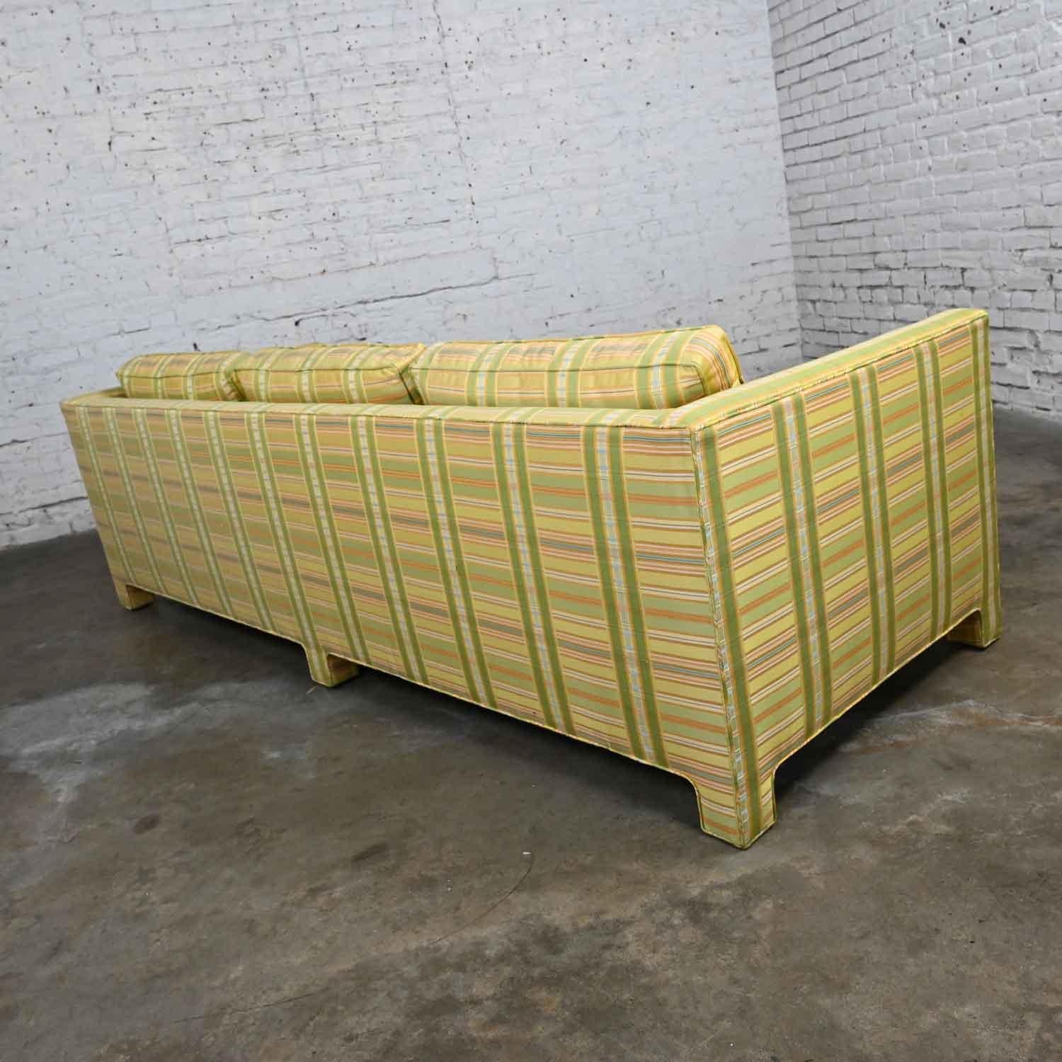 American Vintage MCM to Modern Yellow & Chartreuse Plaid Tuxedo Sofa by Henredon For Sale