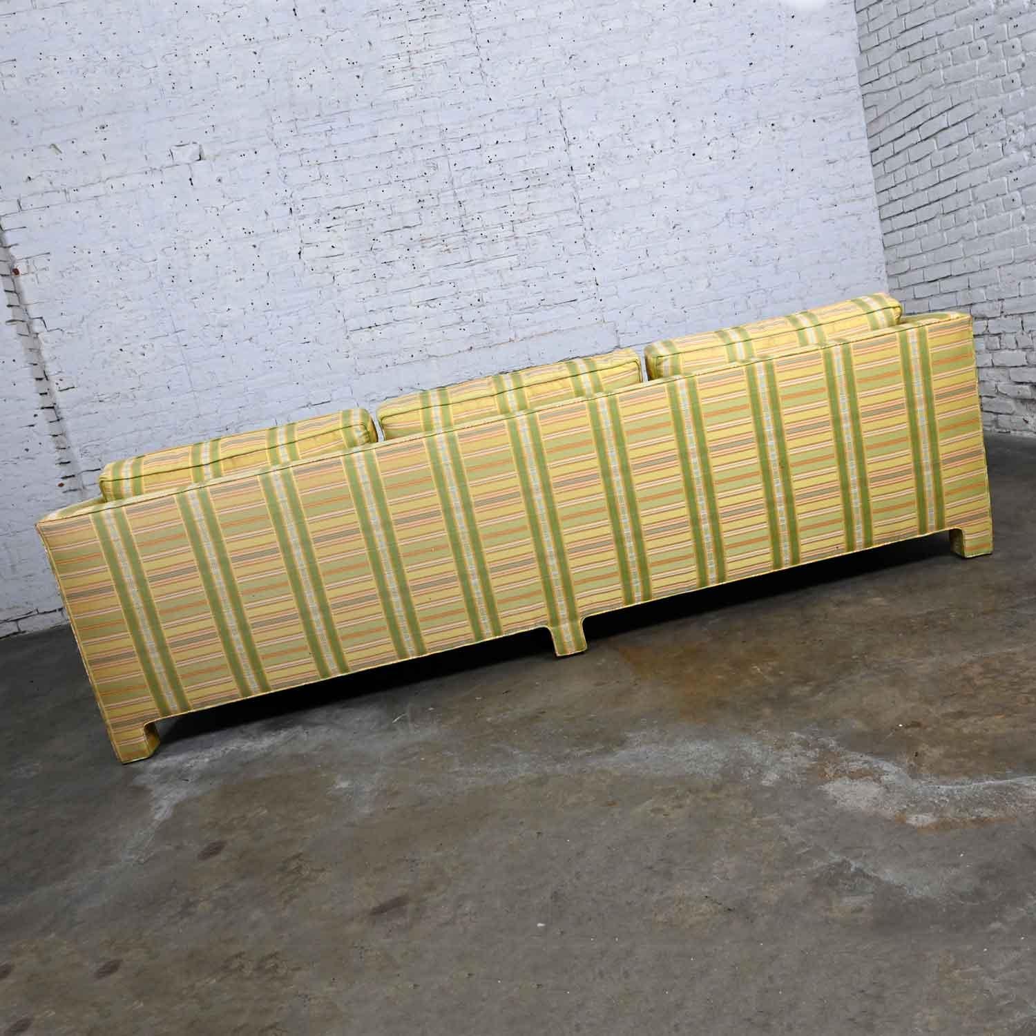 Vintage MCM to Modern Yellow & Chartreuse Plaid Tuxedo Sofa by Henredon In Good Condition For Sale In Topeka, KS