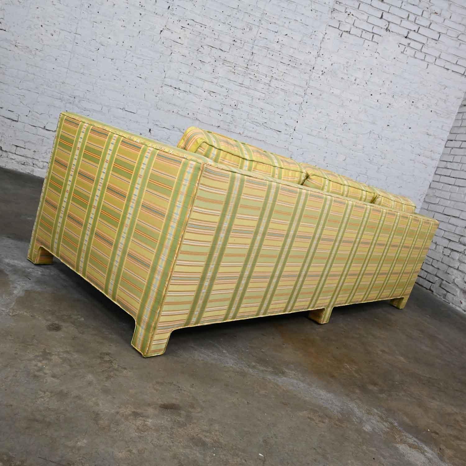20th Century Vintage MCM to Modern Yellow & Chartreuse Plaid Tuxedo Sofa by Henredon For Sale