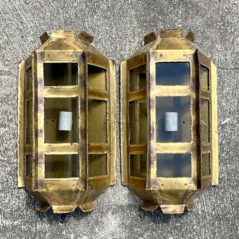 Vintage MCM Tom Greene for Feldman Brutalist Wall Sconces- a Pair For Sale 1