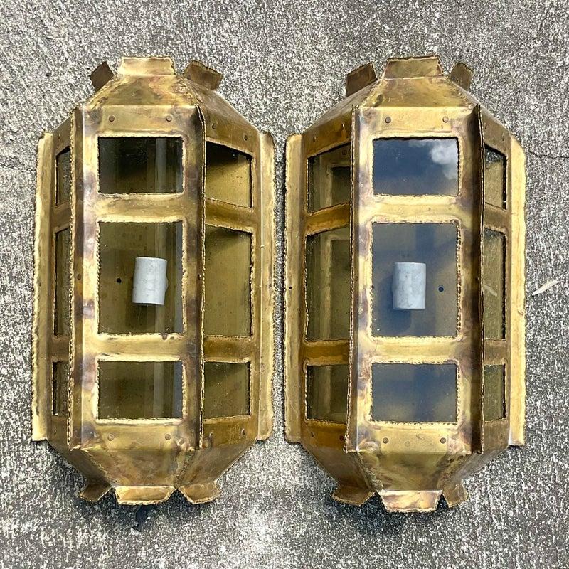 Vintage MCM Tom Greene for Feldman Brutalist Wall Sconces- a Pair For Sale 2