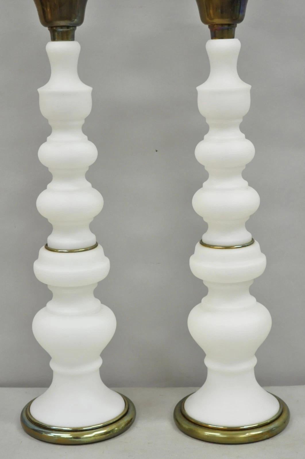 Unknown Vintage MCM Tommi Parzinger Style Tall White Frosted Glass Table Lamps - a Pair For Sale
