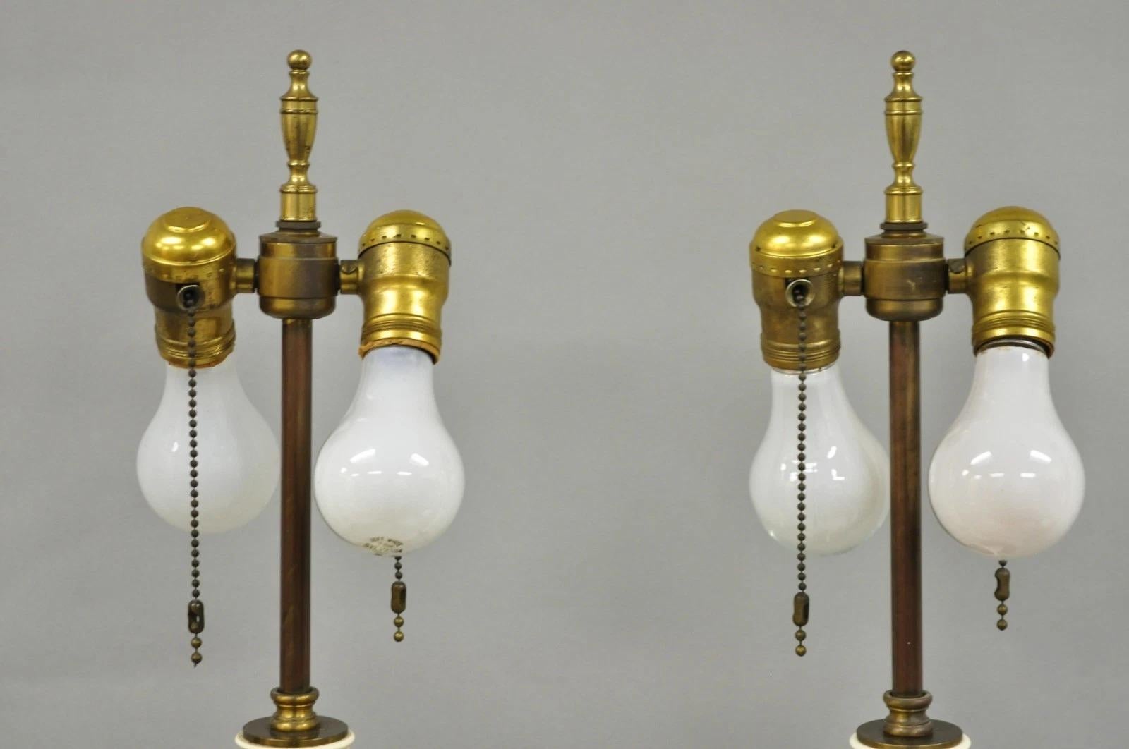 Vintage MCM Tommi Parzinger Style Tall White Frosted Glass Table Lamps - a Pair For Sale 1