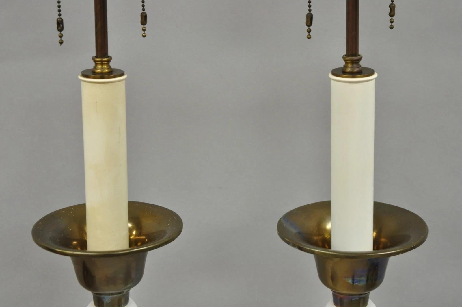 Vintage MCM Tommi Parzinger Style Tall White Frosted Glass Table Lamps - a Pair For Sale 2