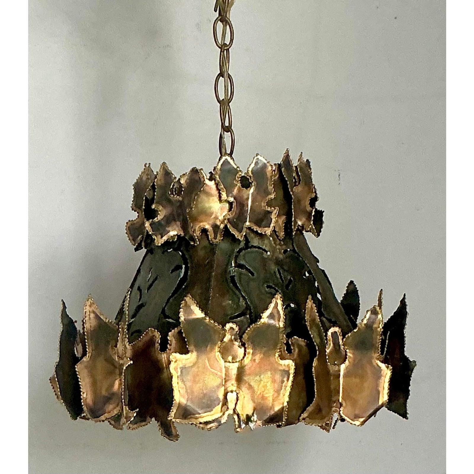 Lustre Vintage MCM Torch Cut d'après Tom Greene Bon état - En vente à West Palm Beach, FL