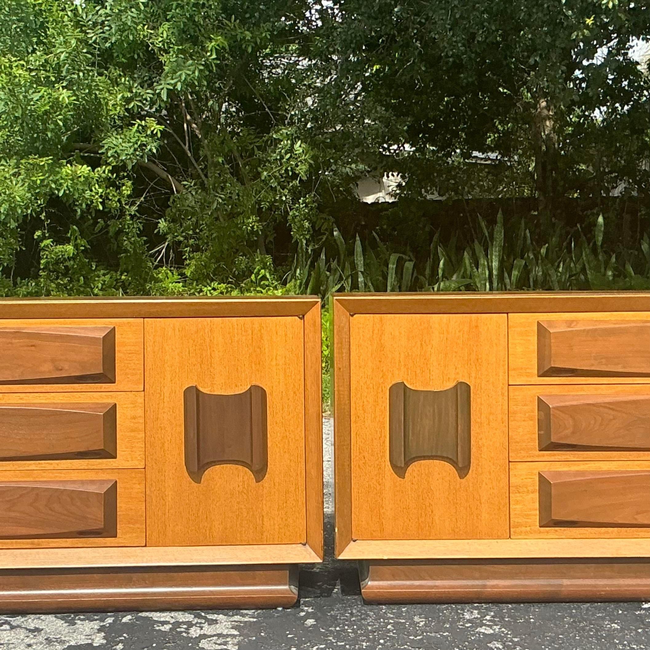 Wood Vintage MCM VanLeigh Crest Dressers - a Pair