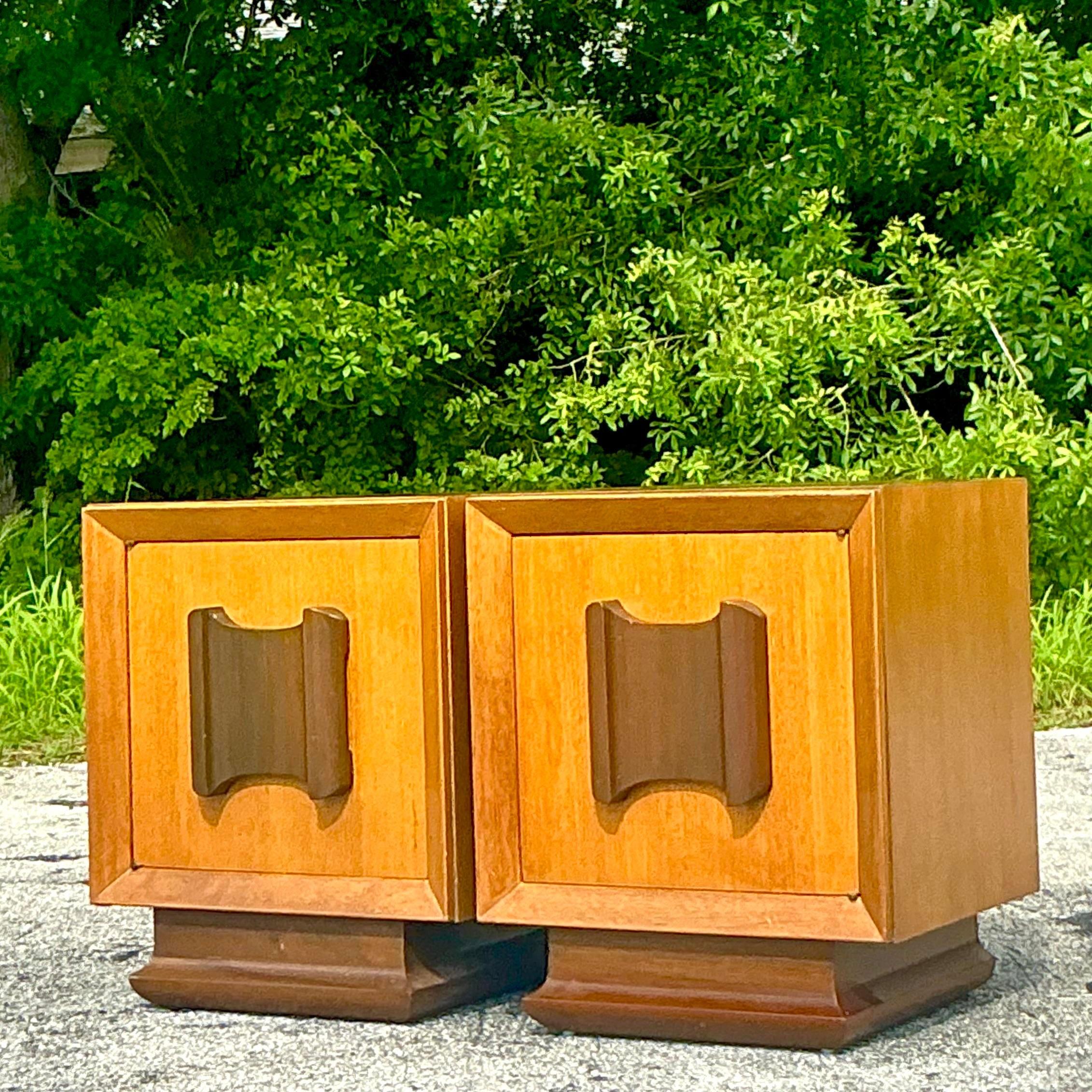 American Vintage MCM VanLeigh Crest Nightstands - a Pair