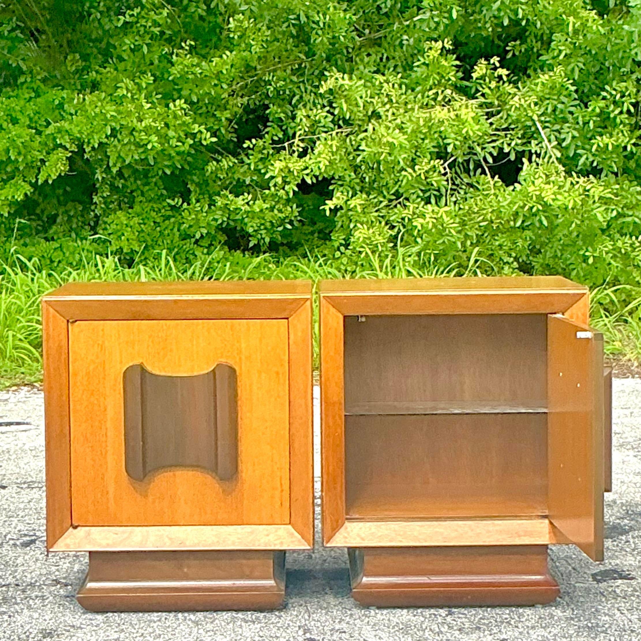 Wood Vintage MCM VanLeigh Crest Nightstands - a Pair