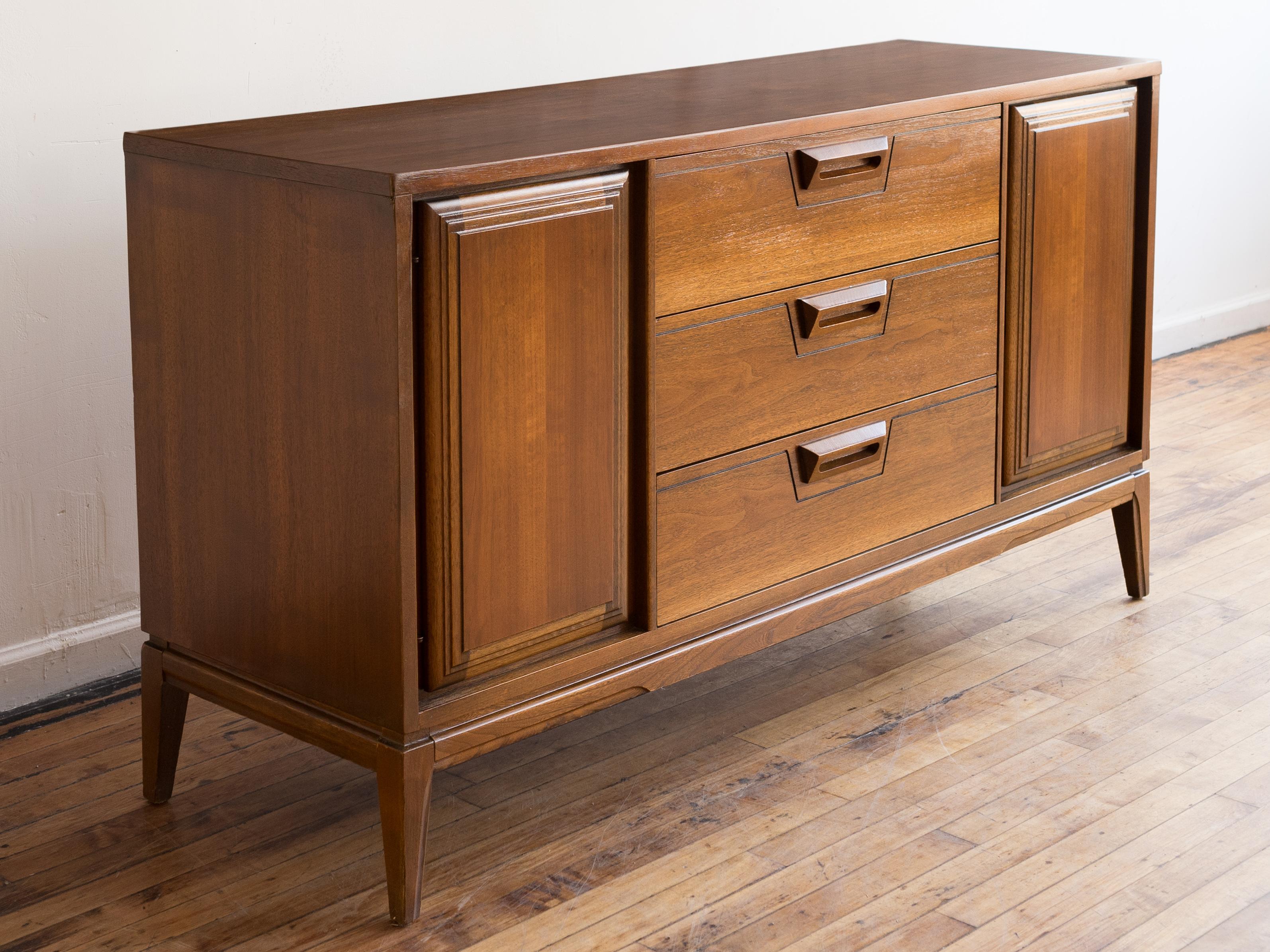American Vintage MCM Walnut Credenza by United