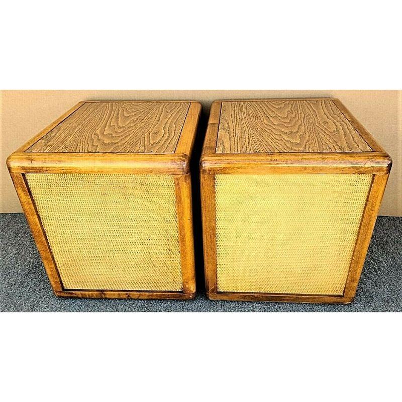 Mid-Century Modern Vintage MCM Wicker Accented Nightstands by Glenn of California For Sale