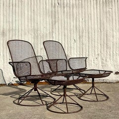 Vintage MCM Wire Mesh Swivel Chairs and Ottomans After Woodard - Set of 4
