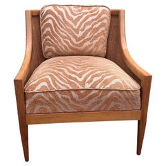 Vintage MCM Wood and Cane Lounge Chair with Zebra Chenille Upholstery