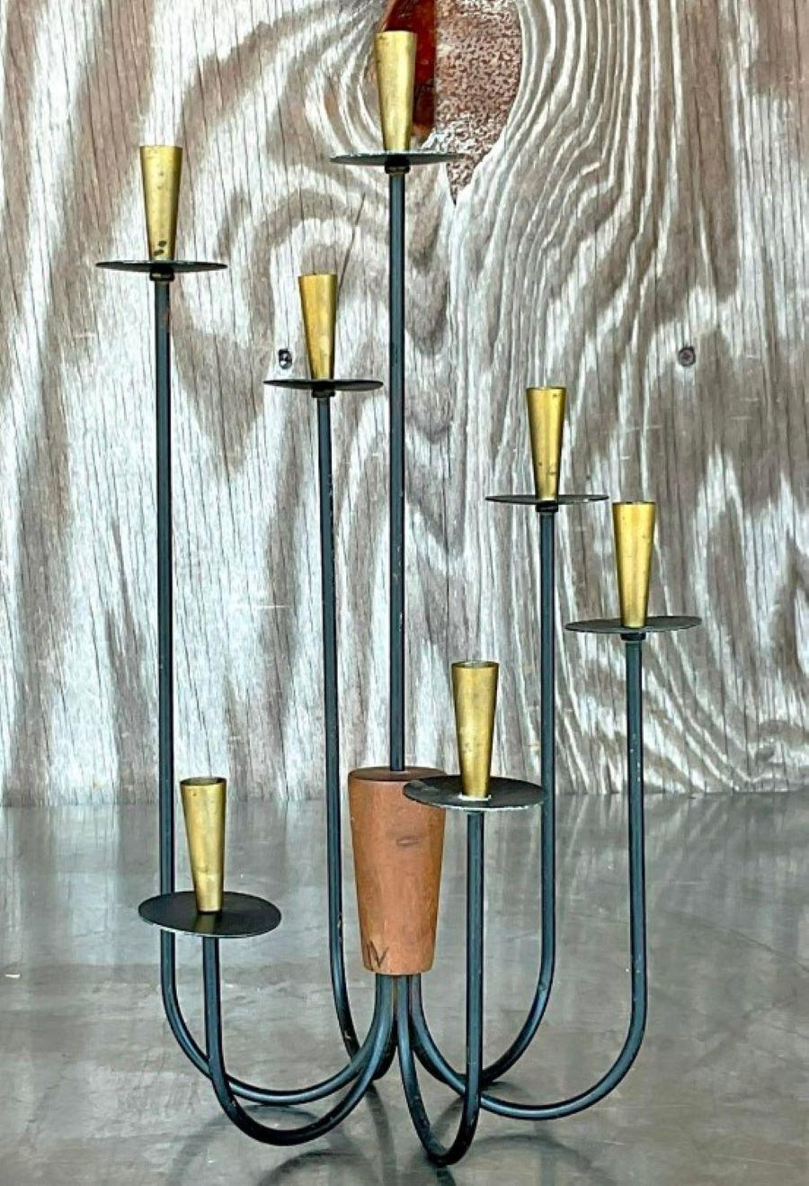 Mid-Century moderno Candelabro vintage MCM in legno e metallo in vendita