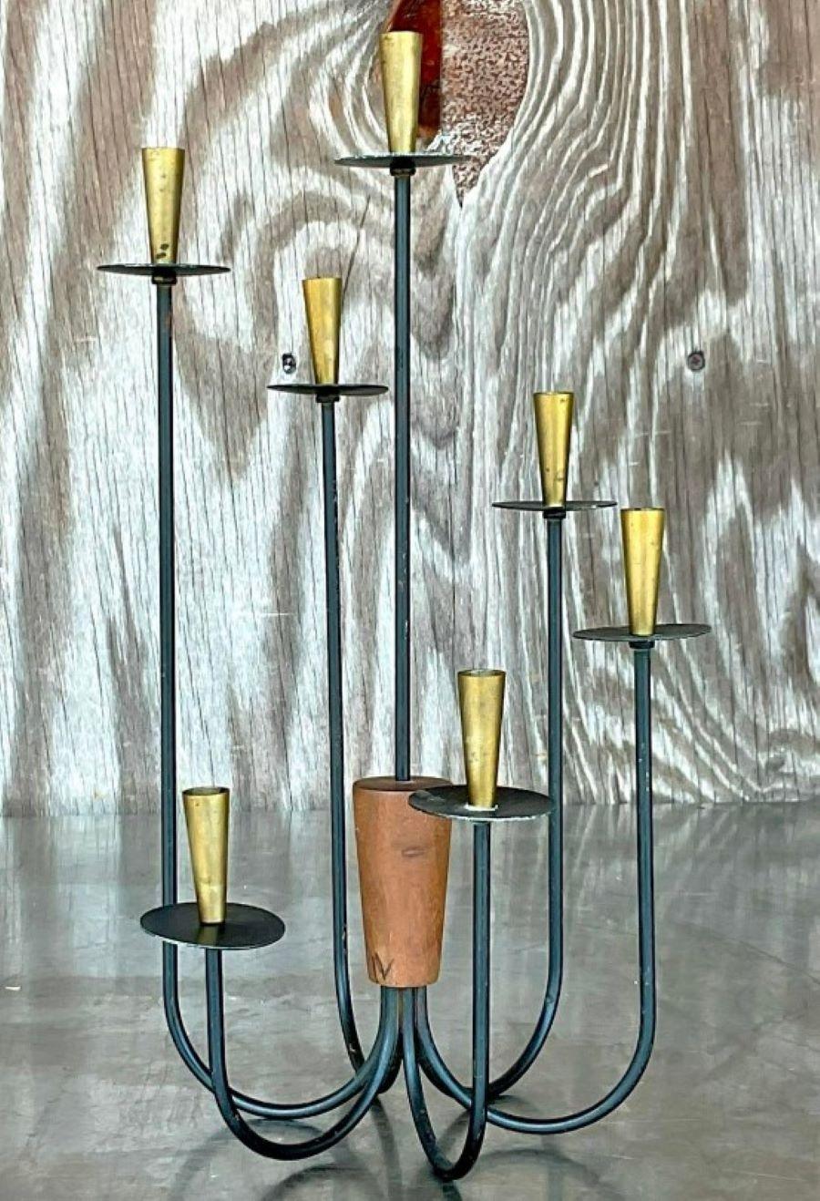 Mid-Century Modern Vintage MCM Wood and Metal Candelabra For Sale