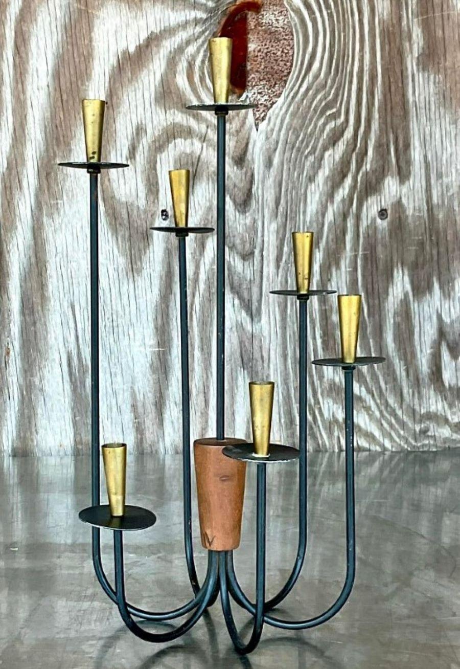 Vintage MCM Wood and Metal Candelabra In Good Condition For Sale In west palm beach, FL