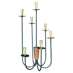 Retro MCM Wood and Metal Candelabra