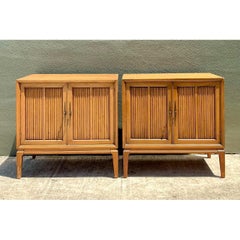 Vintage MCM Wood Cabinets with Grooved Doors - Pair