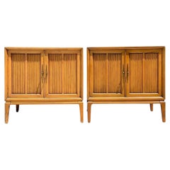 Vintage MCM Wood Cabinets with Grooved Doors - Pair