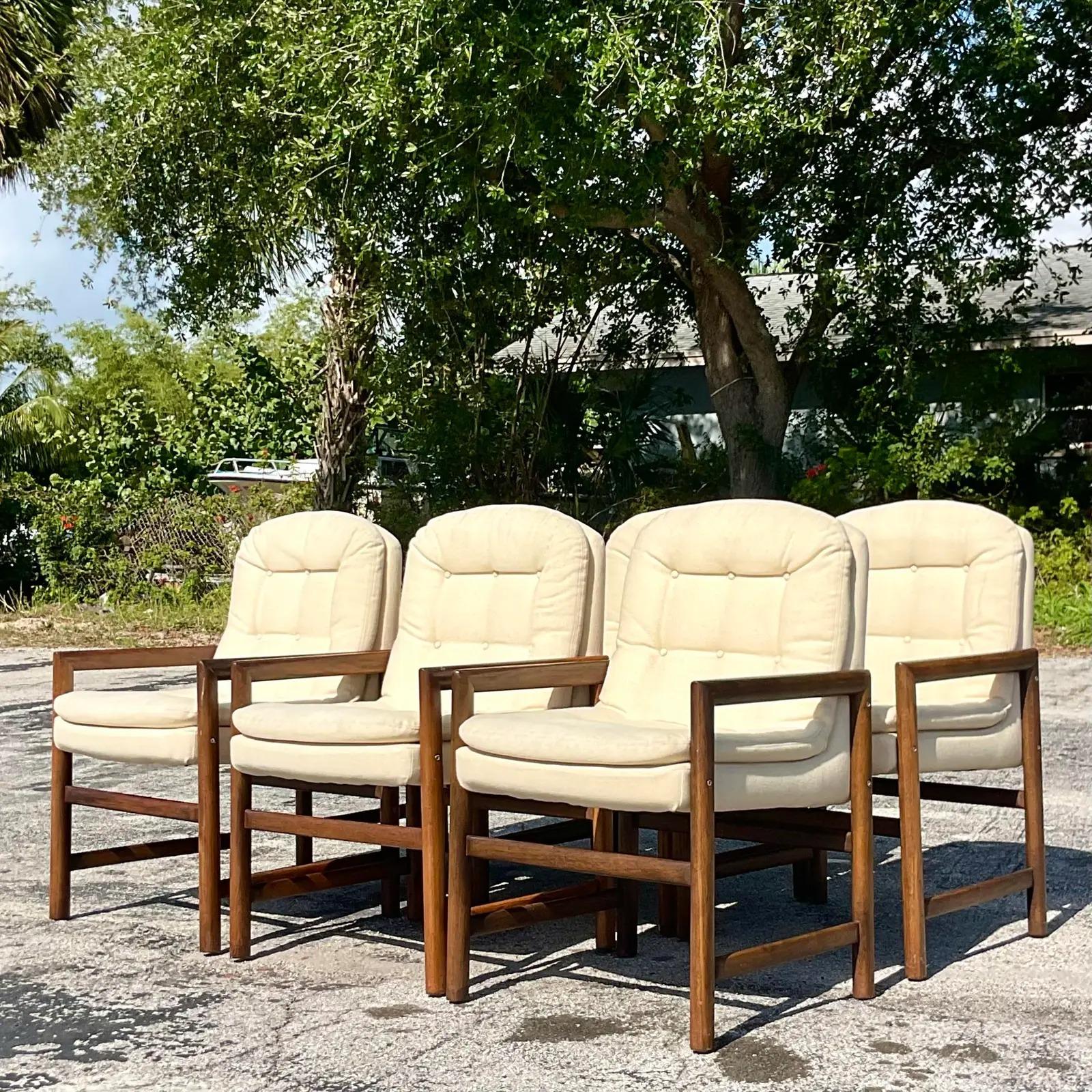 Vintage MCM Wood Frame Dining Chairs - Set of 6 In Good Condition In west palm beach, FL