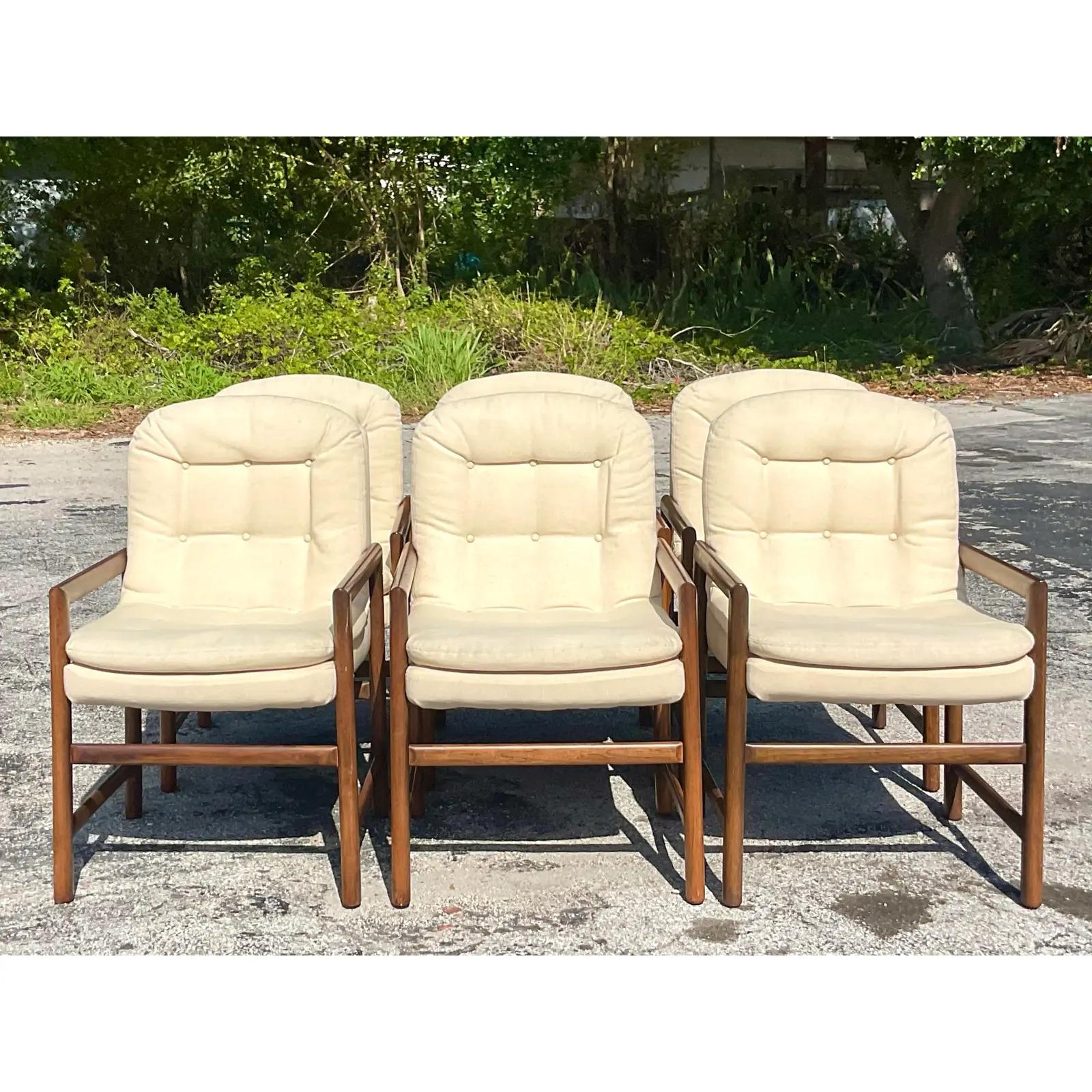 Vintage MCM Wood Frame Dining Chairs - Set of 6 1