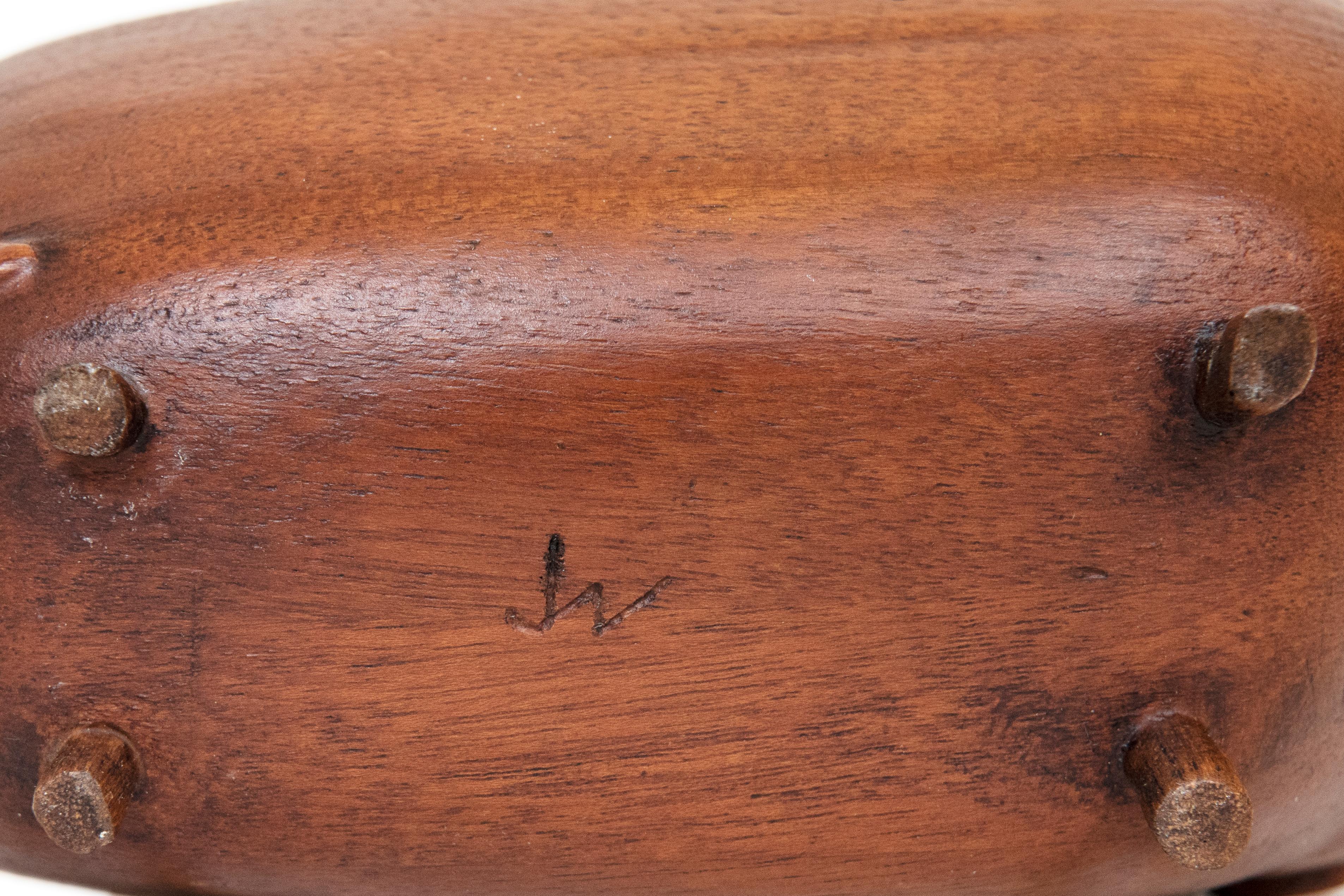 Hand-Carved Vintage MCM Wood Toro/Bull Signed JW