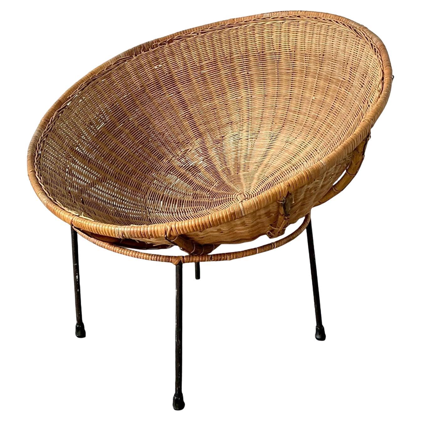 Vintage MCM Woven Rattan Bowl Chair