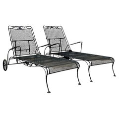Vintage MCM Wrought Iron Chaise Lounge - A Pair