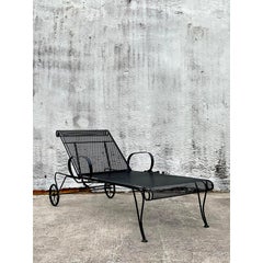 Vintage MCM Wrought Iron Chaise Lounge After Russell Woodard
