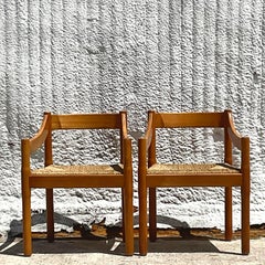 Vintage MCM Yugoslavian Rush Seat Arm Chairs, a Pair