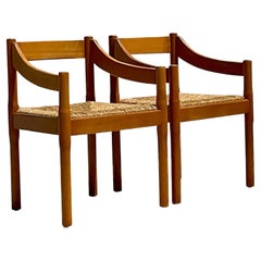 Vintage MCM Yugoslavian Rush Seat Arm Chairs, a Pair