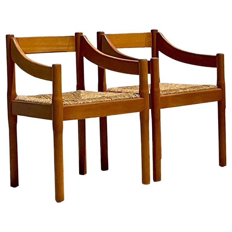 Vintage MCM Yugoslavian Rush Seat Arm Chairs, a Pair For Sale at 1stDibs