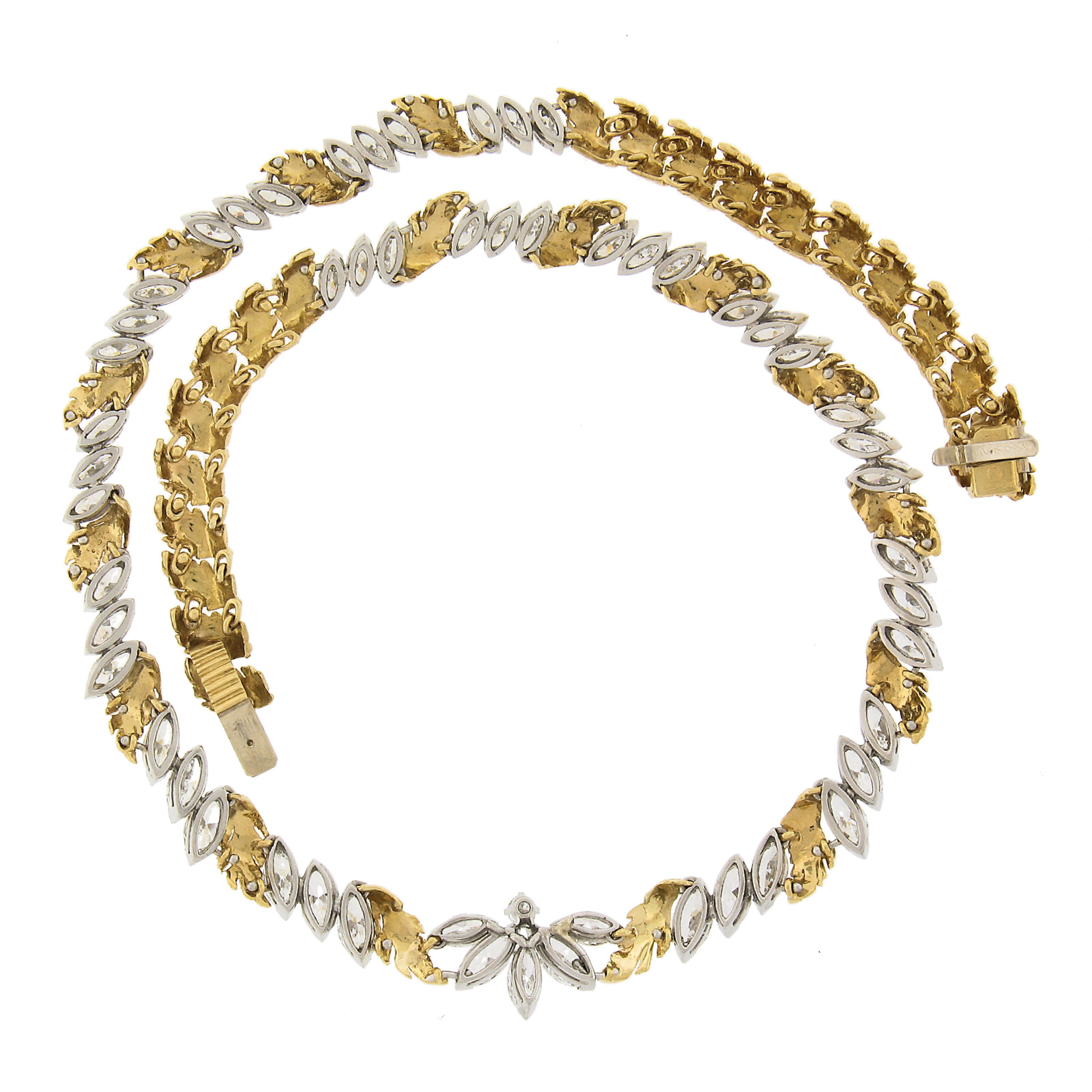 Vintage McTeigue & Co. Platinum & 18k Gold 14.1ctw Marquise Diamond Necklace In Excellent Condition For Sale In Montclair, NJ