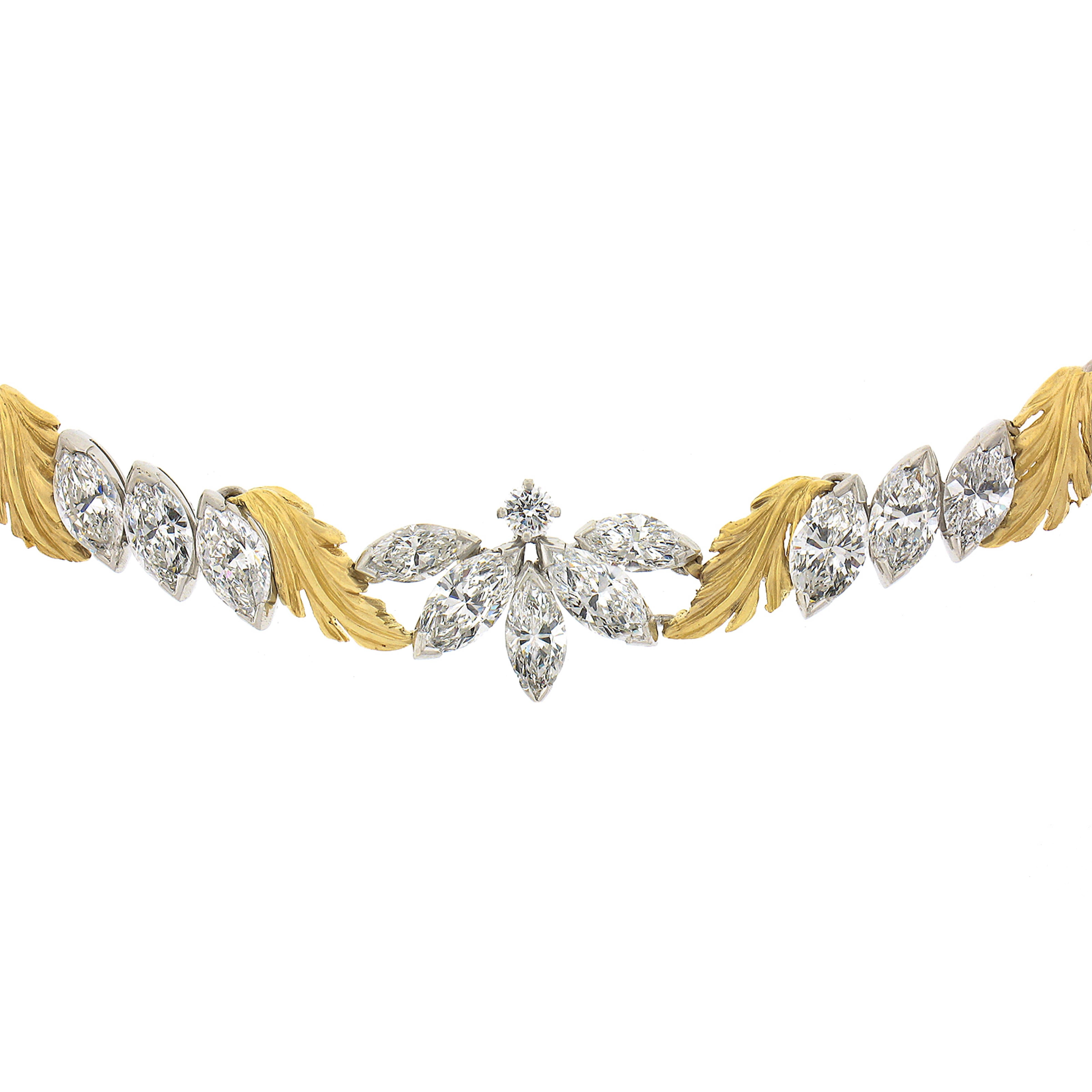 Vintage McTeigue & Co. Platinum & 18k Gold 14.1ctw Marquise Diamond Necklace For Sale 1