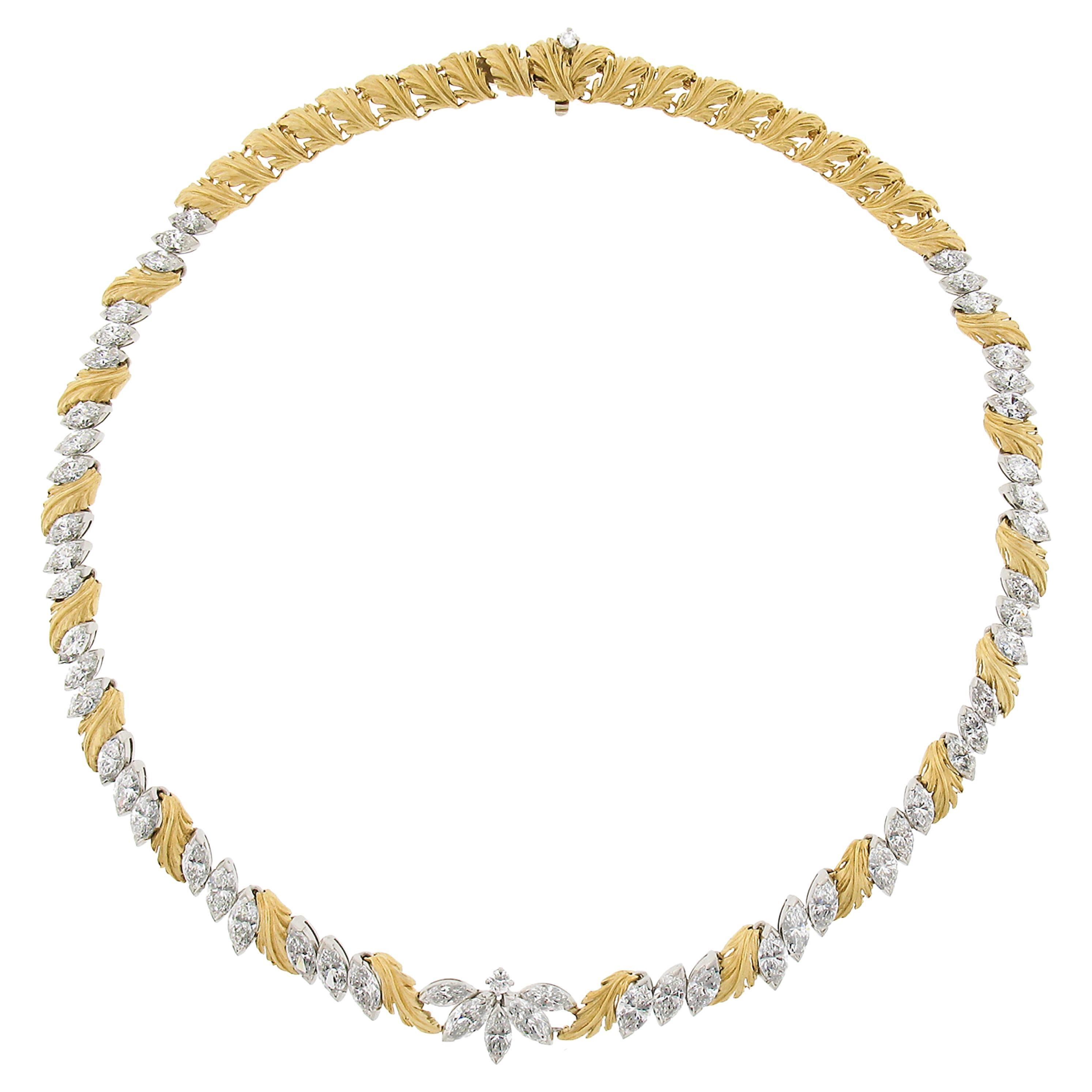 Vintage McTeigue & Co. Platinum & 18k Gold 14.1ctw Marquise Diamond Necklace For Sale