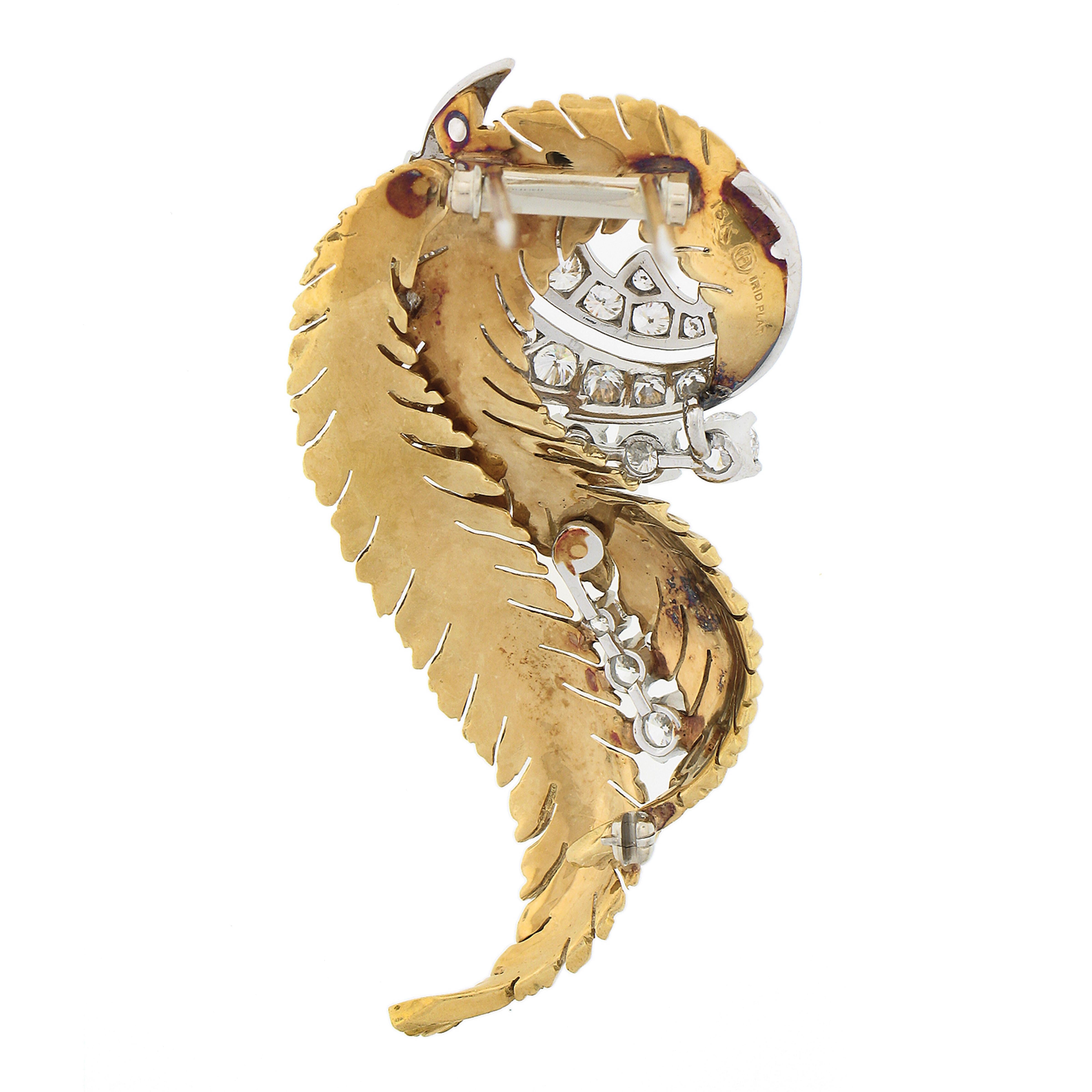Jahrgang McTeigue & Co. Platin & 18k Gold Diamant Blatt Feder Brosche Pin im Zustand „Hervorragend“ im Angebot in Montclair, NJ