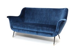 Vintage Midcentury Italian Sofa Upholstered in Blue Silk Velvet