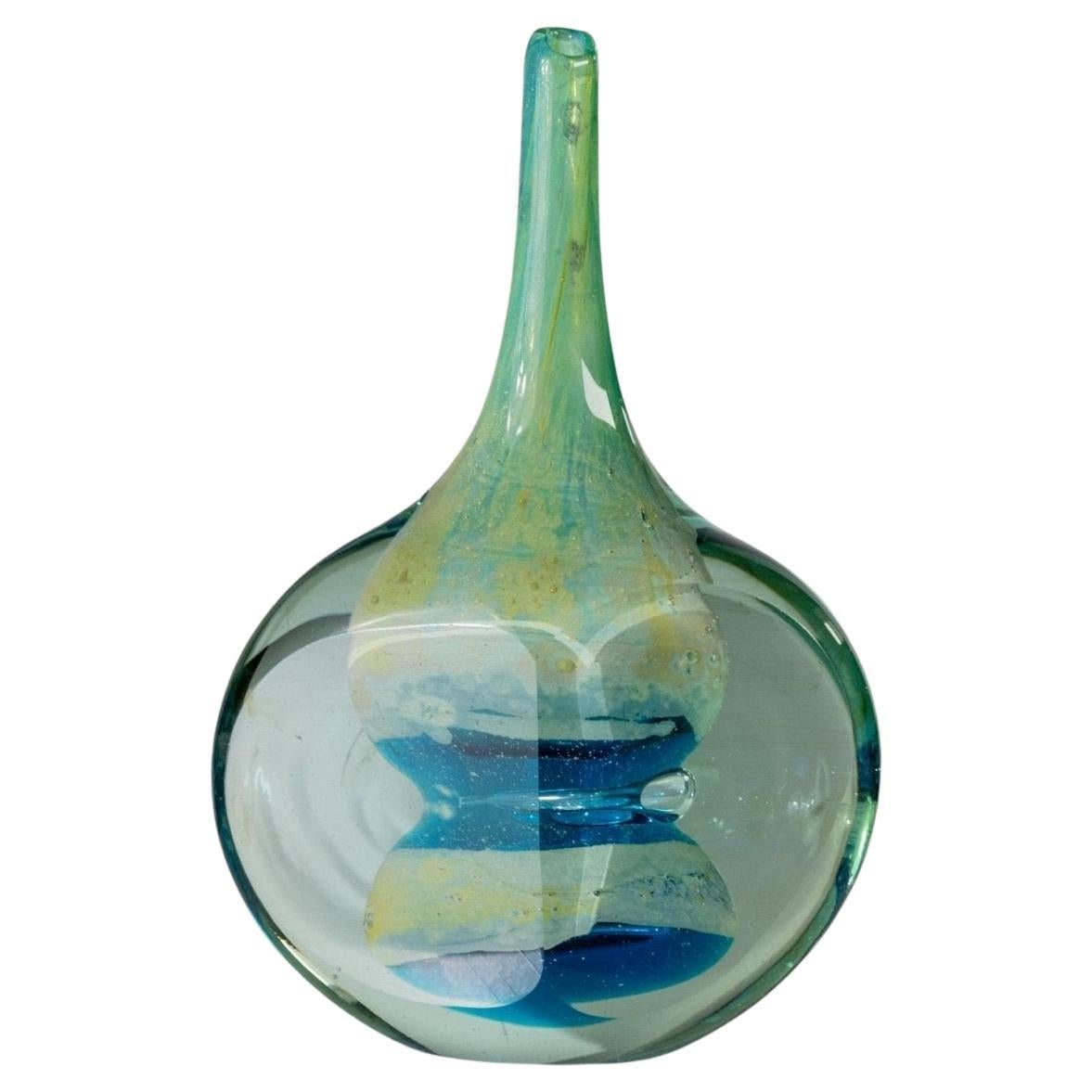 Vase Vintage MDINA Lollipop Glass Tones Blue Green par Michael Harris, 1970