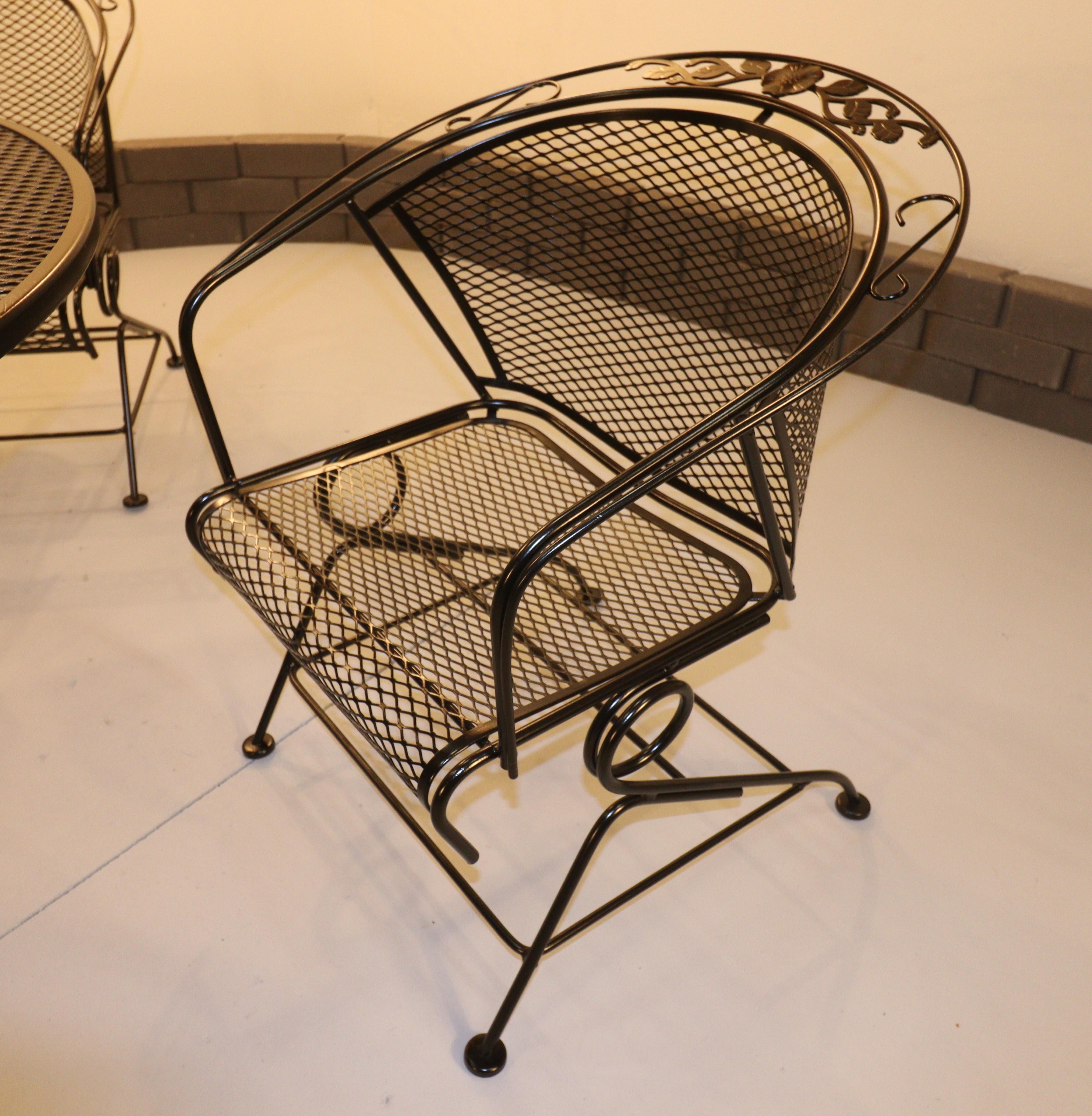 Vintage Meadow Craft collection wrought-iron Coil Spring Barrel Chairs w/ Table For Sale 2