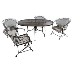 Vintage Meadow Craft collection wrought-iron Coil Spring Barrel Chairs w/ Table