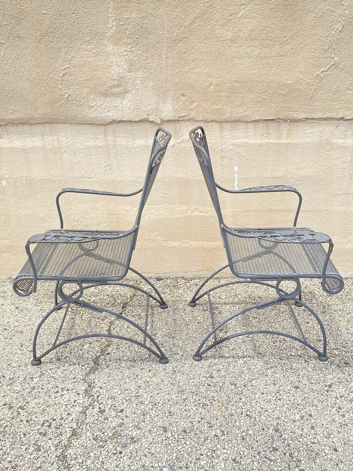 Vintage Meadowcraft Dogwood Coil Spring Wrought Iron Garden Patio Chair, a Pair 2