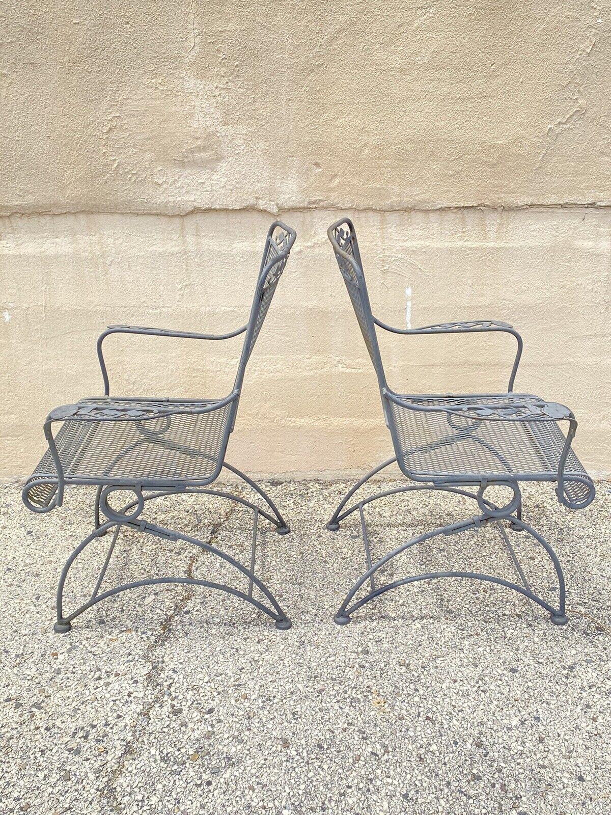 Vintage Meadowcraft Dogwood Coil Spring Wrought Iron Garden Patio Chair, a Pair 5