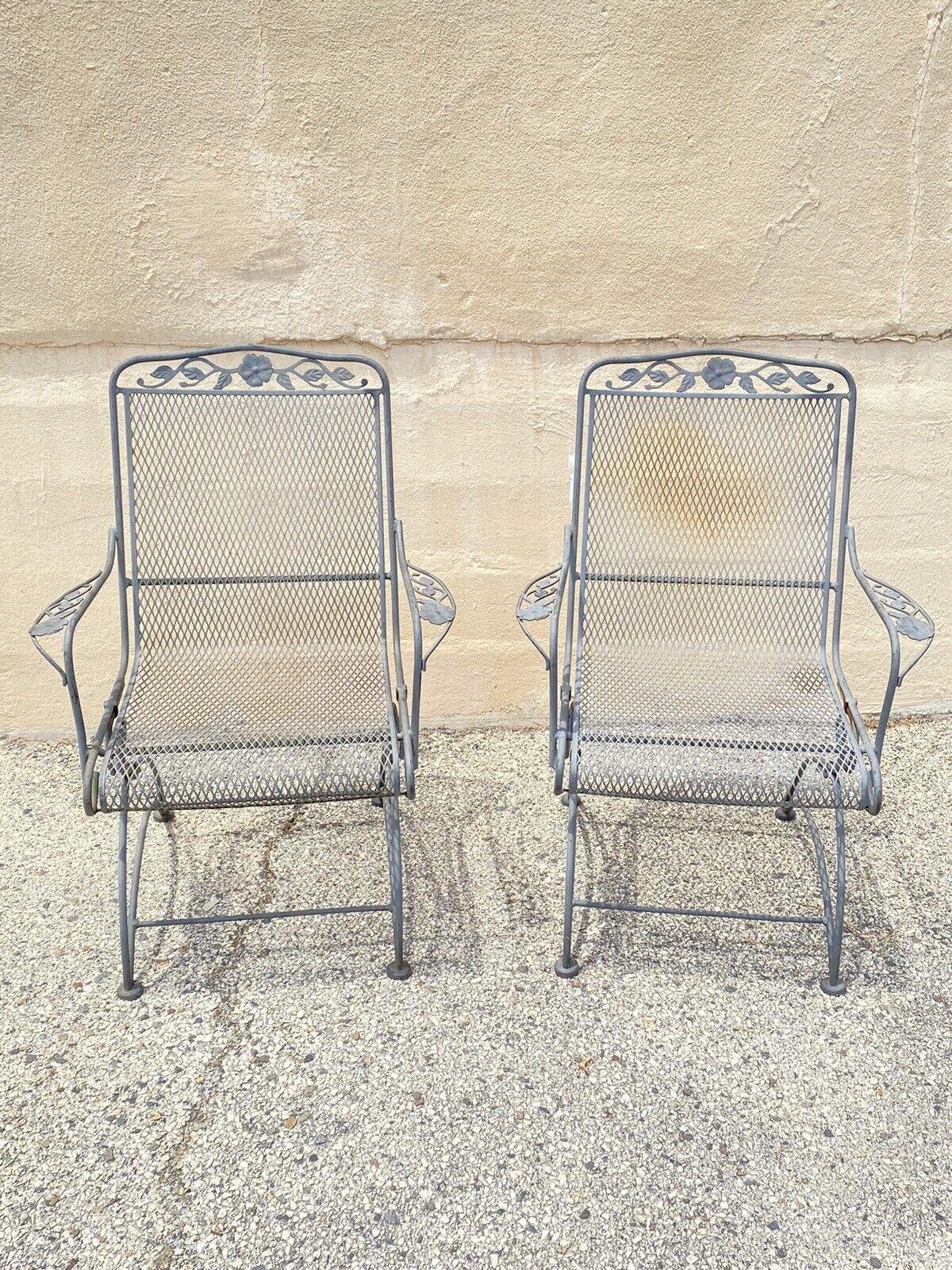 Vintage Meadowcraft Dogwood Coil Spring Wrought Iron Garden Patio Lounge Chair - a Pair. circa late 20th century. Measurements: 38