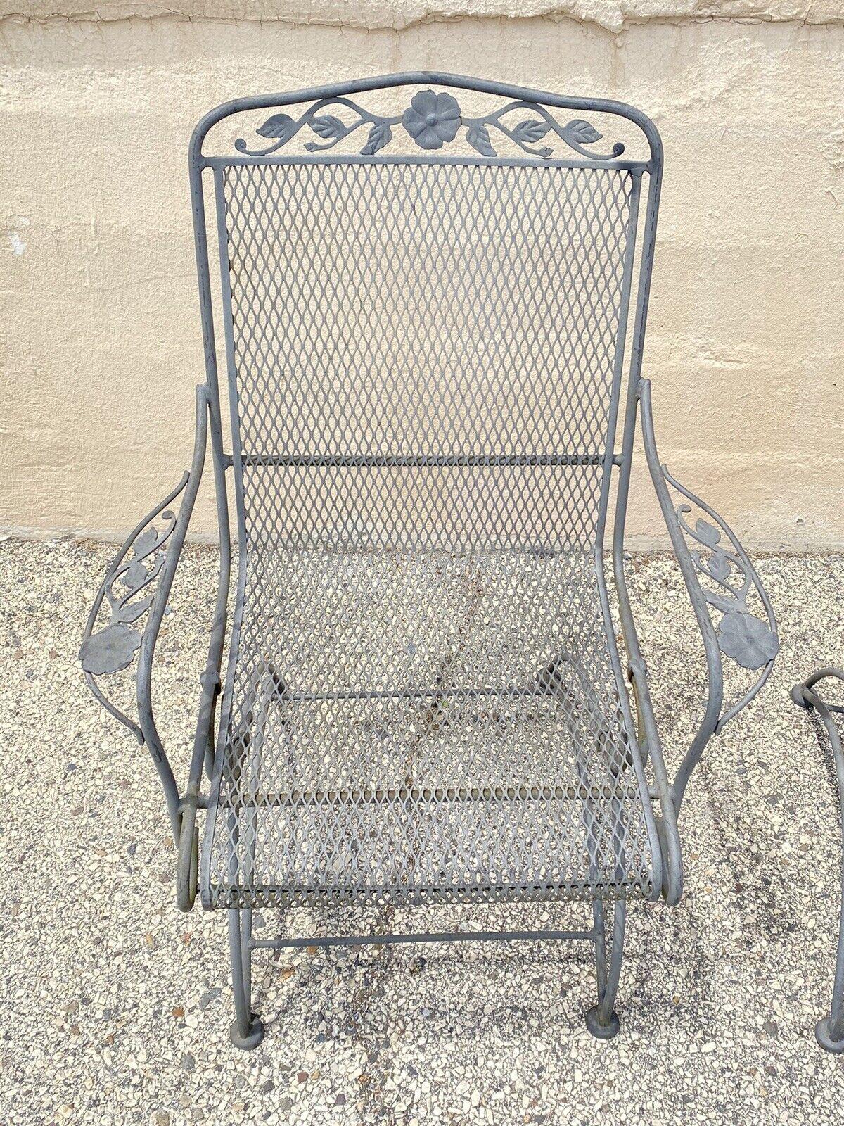 Victorian Vintage Meadowcraft Dogwood Coil Spring Wrought Iron Garden Patio Chair, a Pair