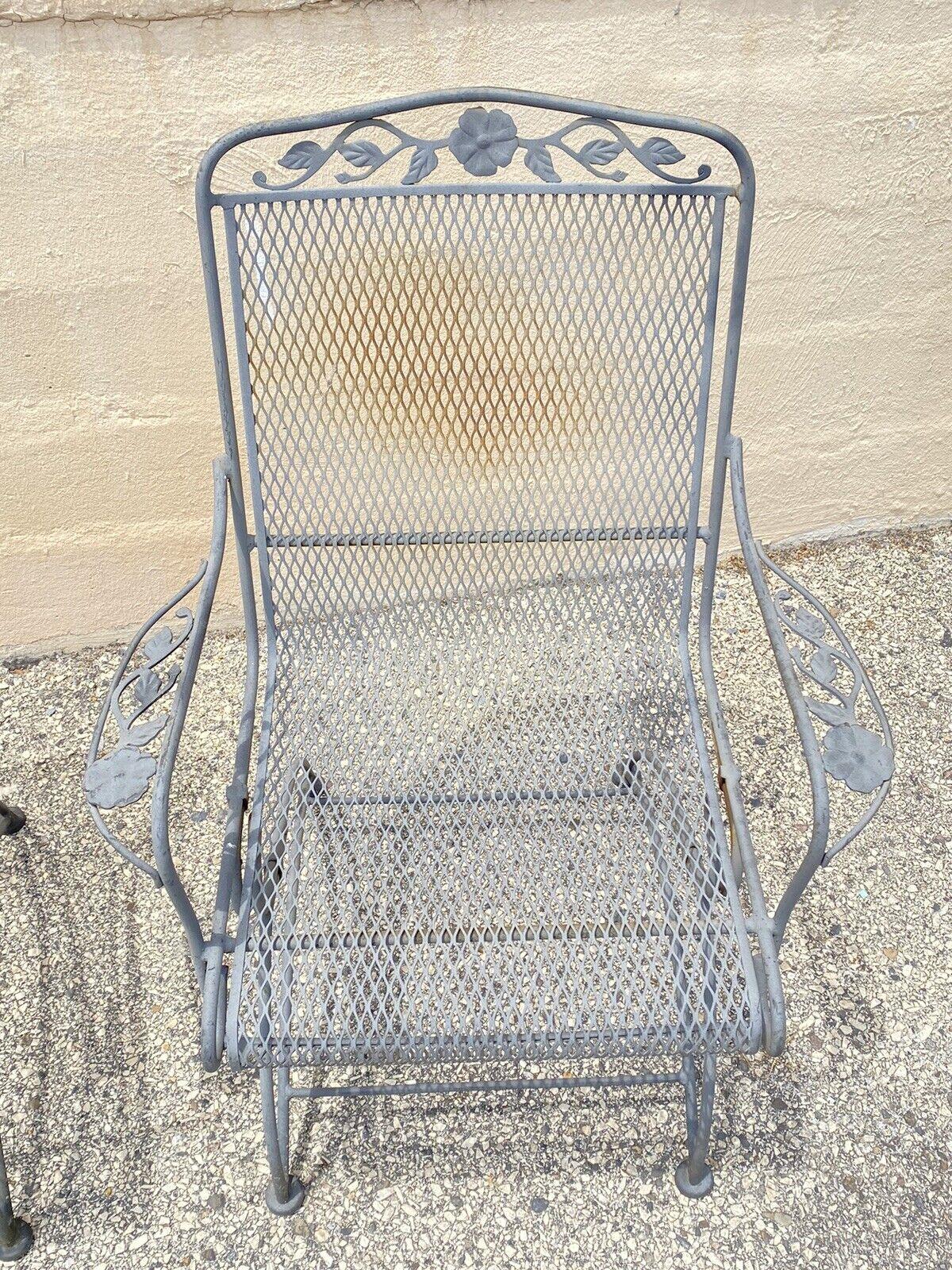 Victorian Vintage Meadowcraft Dogwood Coil Spring Wrought Iron Garden Patio Chair, a Pair