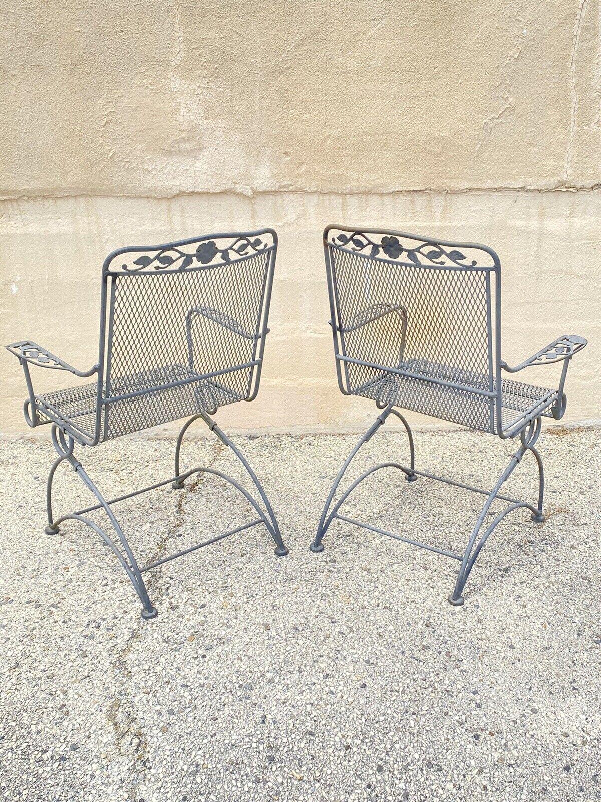 Vintage Meadowcraft Dogwood Coil Spring Wrought Iron Garden Patio Chair, a Pair 1