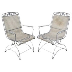 Retro Meadowcraft Dogwood Coil Spring Wrought Iron Garden Patio Chair, a Pair