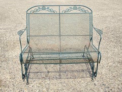 Vintage Meadowcraft Dogwood Green Wrought Iron Garden Patio Glider Loveseat