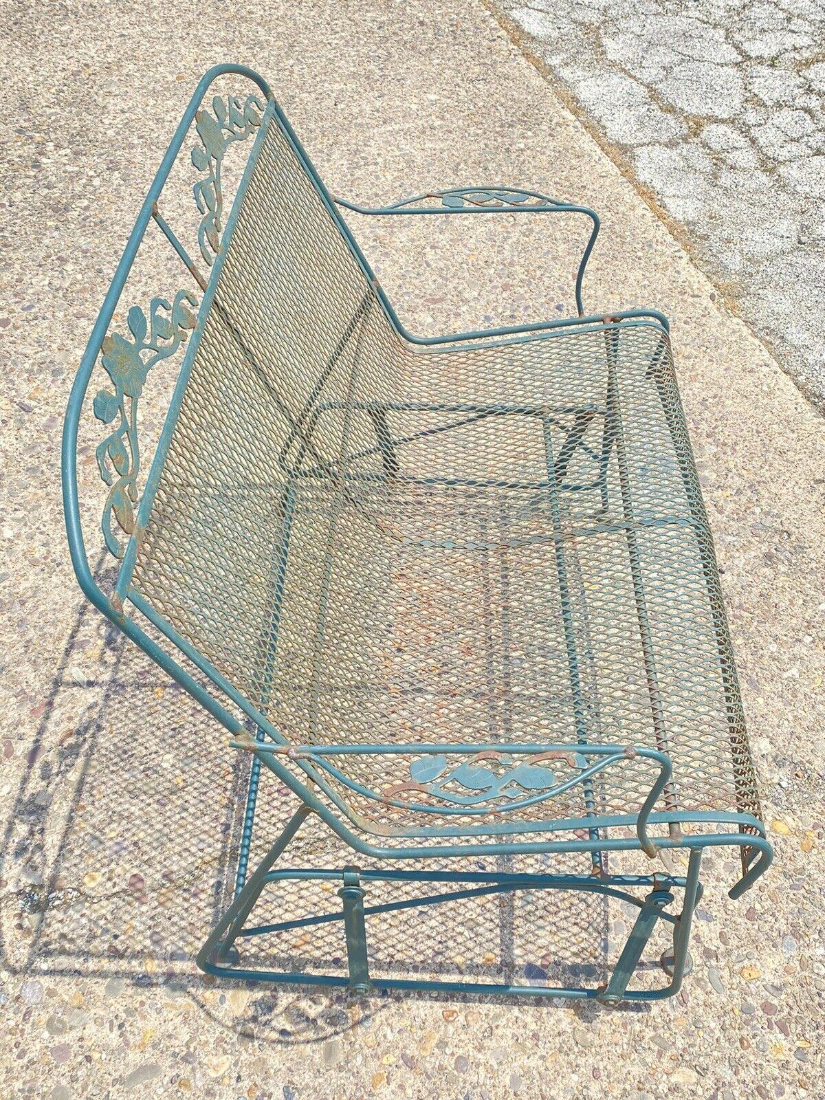 Vintage Meadowcraft Dogwood Green Wrought Iron Garden Patio Glider Loveseat In Good Condition In Philadelphia, PA